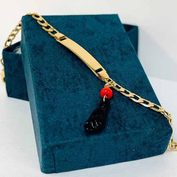 Gold Filled Baby Children ID Bracelet/Good Luck & Proteccion Azabache Bracelet. - Picture 1 of 8